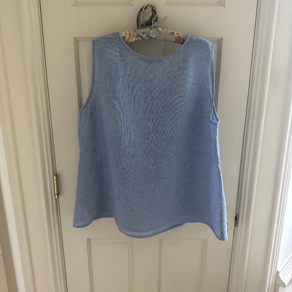 FLAX 100% Sheer Blue Linen Top-EUC/L - Picture 3 of 7